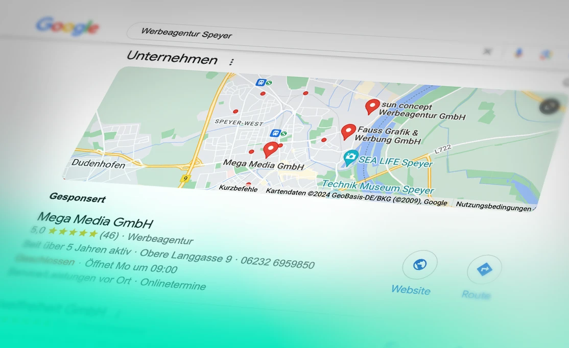 Platzierungen oberhalb der Google Map von Google Ads